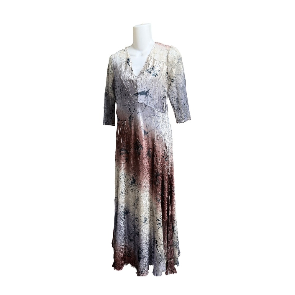 Komarov Dress Floral Ombre Crinkle Lace Maxi V-Neck Gown Large